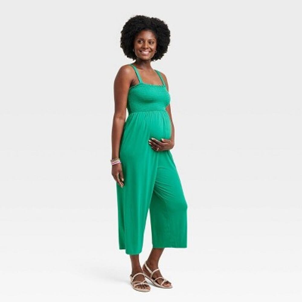 Isabel Maternity by Ingrid & Isabel Dark Green Smocked Jumpsuit